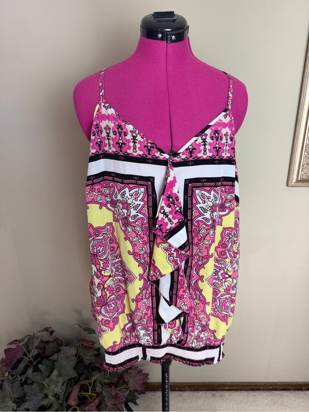 Lane Bryant Bandana Print V-Neck Flowy Handkerchief Hem Tank Sz 22/24